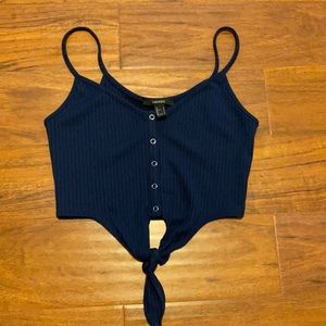 Forever 21 brand blue tie button crop top